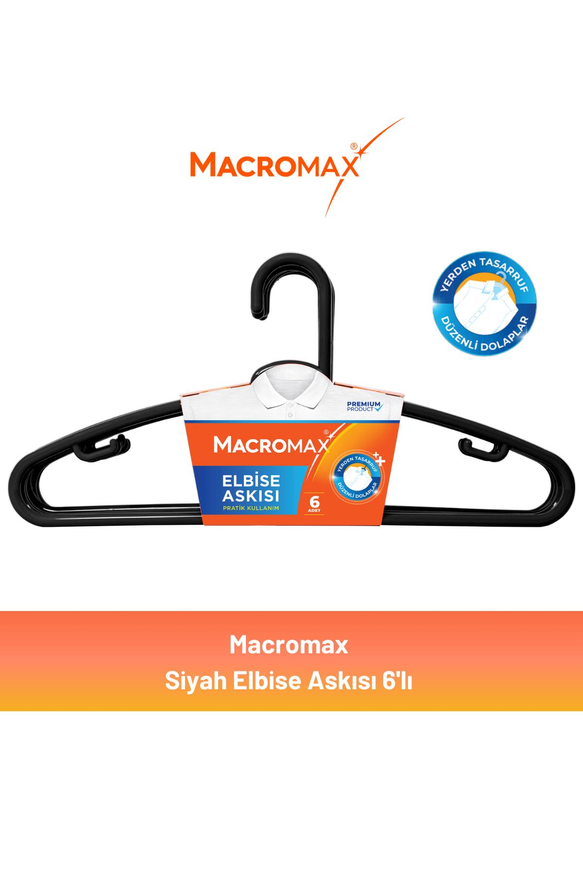 Macromax Siyah Elbise Askısı 6'lı