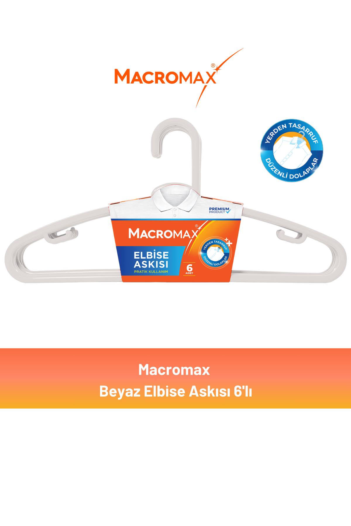 Macromax Beyaz Elbise Askısı 6'lı