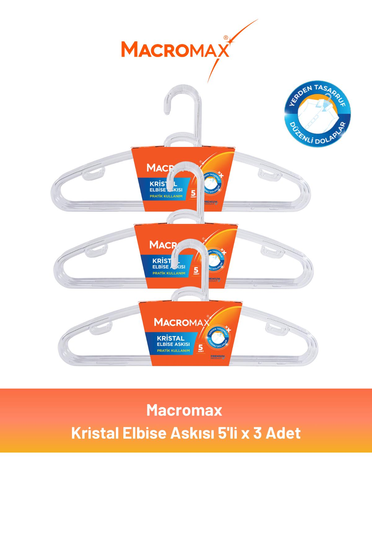 Macromax Kristal Elbise Askısı 5'li x 3 Adet