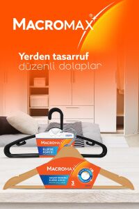 Macromax Ahşap Desenli Elbise Askısı 3'lü x 3 Adet