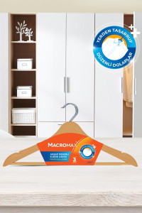 Macromax Ahşap Desenli Elbise Askısı 3'lü x 3 Adet