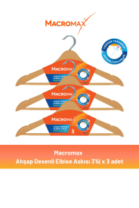 Macromax Ahşap Desenli Elbise Askısı 3'lü x 3 Adet