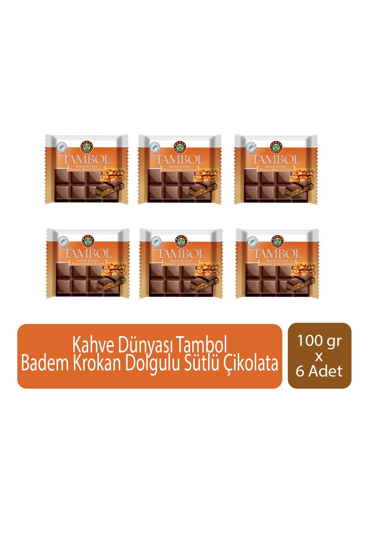 Kahve Dünyası Tambol Badem Krokan Dolgulu Sütlü Çikolata 100 gr x 6 Adet