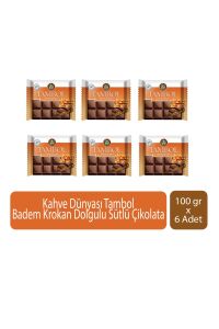 Kahve Dünyası Tambol Badem Krokan Dolgulu Sütlü Çikolata 100 gr x 6 Adet