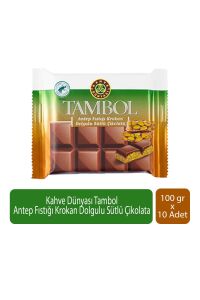 Kahve Dünyası Tambol Antep Fıstığı Krokan Dolgulu Sütlü Çikolata 100 gr x 10 Adet