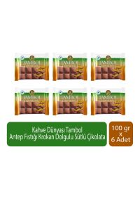 Kahve Dünyası Tambol Antep Fıstığı Krokan Dolgulu Sütlü Çikolata 100 gr x 6 Adet