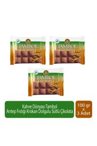Kahve Dünyası Tambol Antep Fıstığı Krokan Dolgulu Sütlü Çikolata 100 gr x 3 Adet
