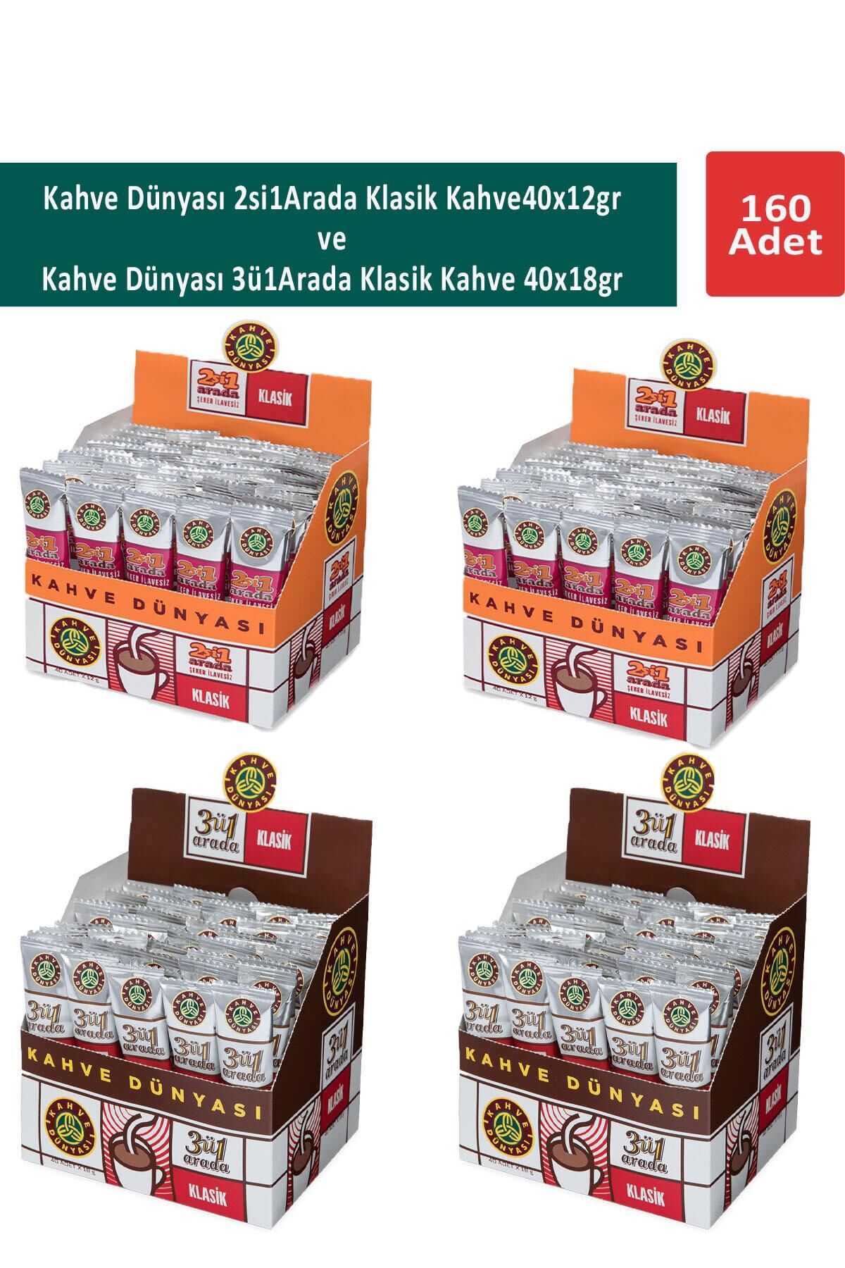 Kahve Dünyası 3ü1 Arada Klasik Kahve 40 x 18 gr x 2 Adet ve 2si1 Arada Klasik Kahve 40 x 12 gr x 2 Adet