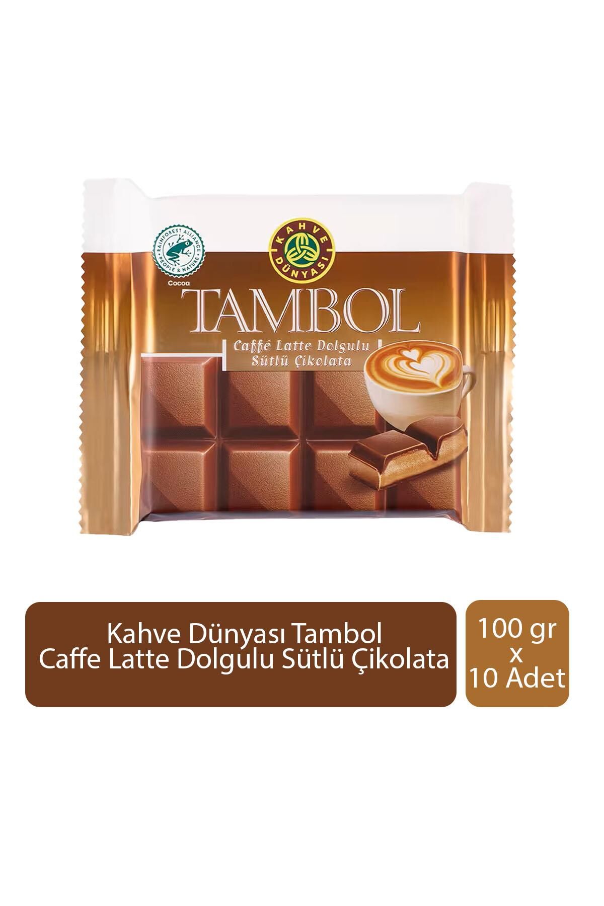 Kahve Dünyası Tambol Caffe Latte Dolgulu Sütlü Çikolata 100 gr x 10 Adet