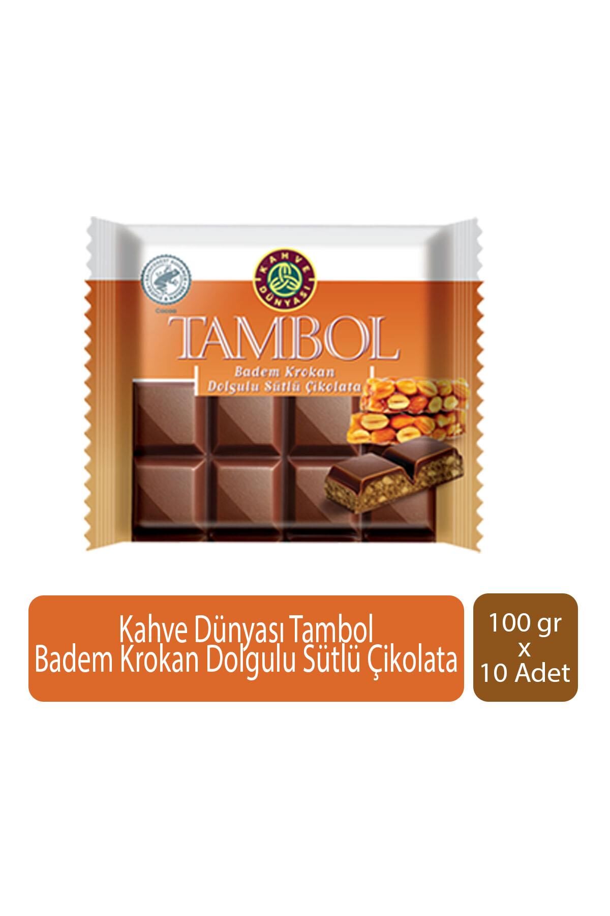 Kahve Dünyası Tambol Badem Krokan Dolgulu Sütlü Çikolata 100 gr x 10 Adet