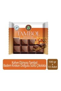 Kahve Dünyası Tambol Badem Krokan Dolgulu Sütlü Çikolata 100 gr x 10 Adet