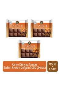 Kahve Dünyası Tambol Badem Krokan Dolgulu Sütlü Çikolata 100 gr x 3 Adet