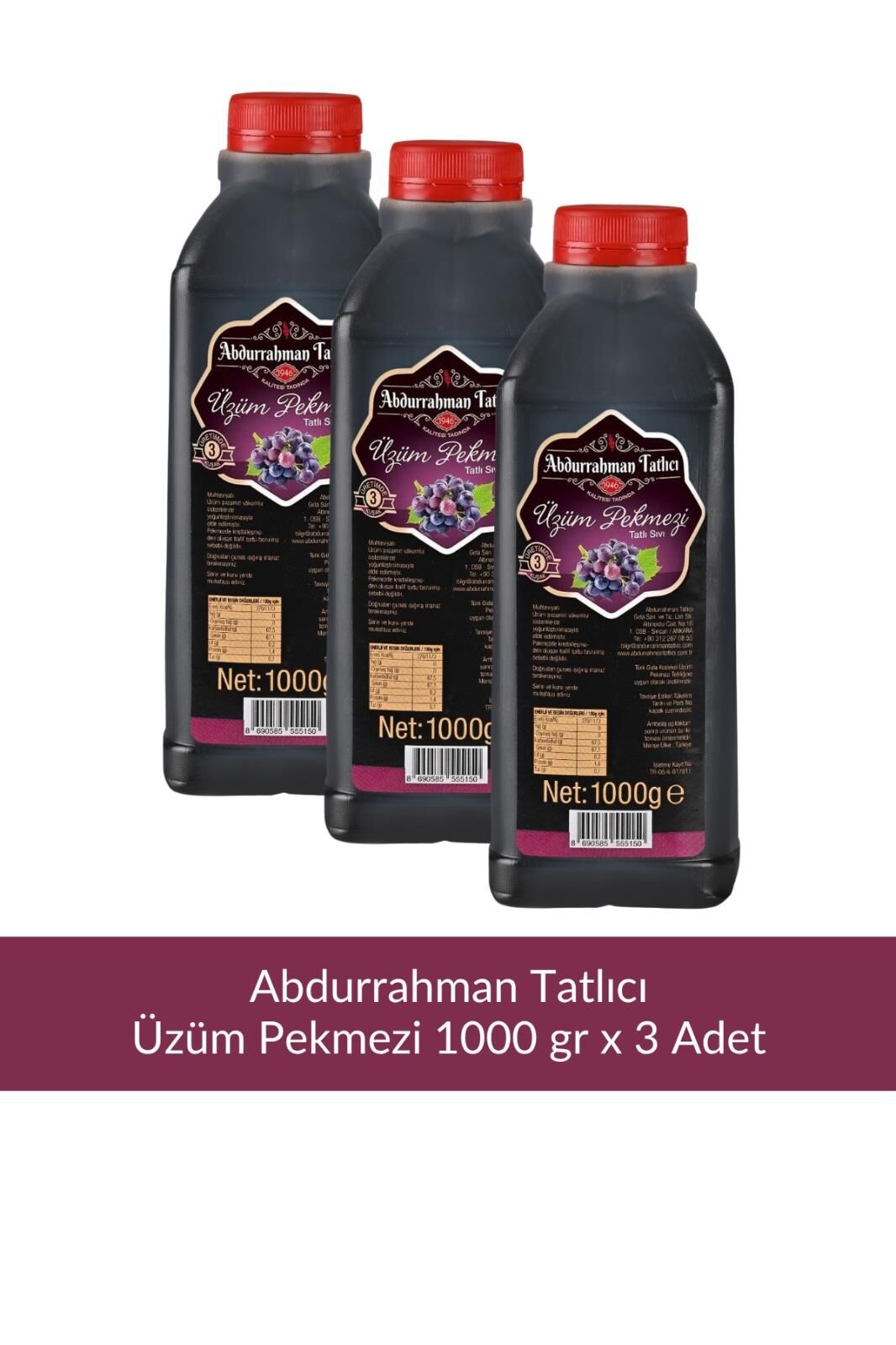 Abdurrahman Tatlıcı Üzüm Pekmezi 1000 gr x 3 Adet