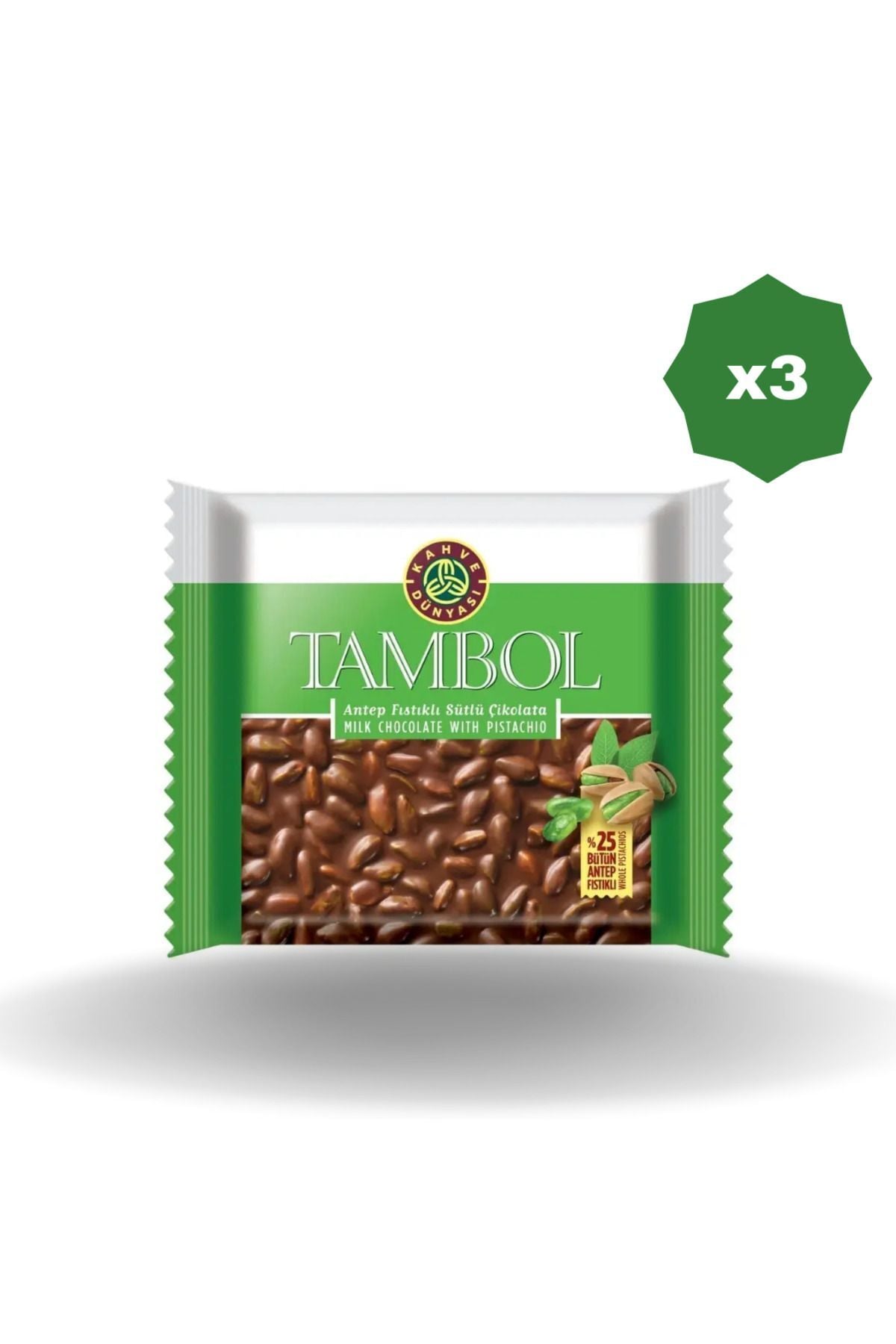 KAHVE DÜNYASI TAMBOL FISTIKLI ÇİKOLATA 77 GR - (3 ADET)