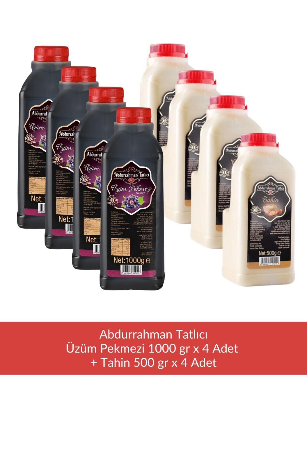 Abdurrahman Tatlıcı Üzüm Pekmezi 1000 gr x 4 Adet + Abdurrahman Tatlıcı Tahin 500 gr x 4 Adet