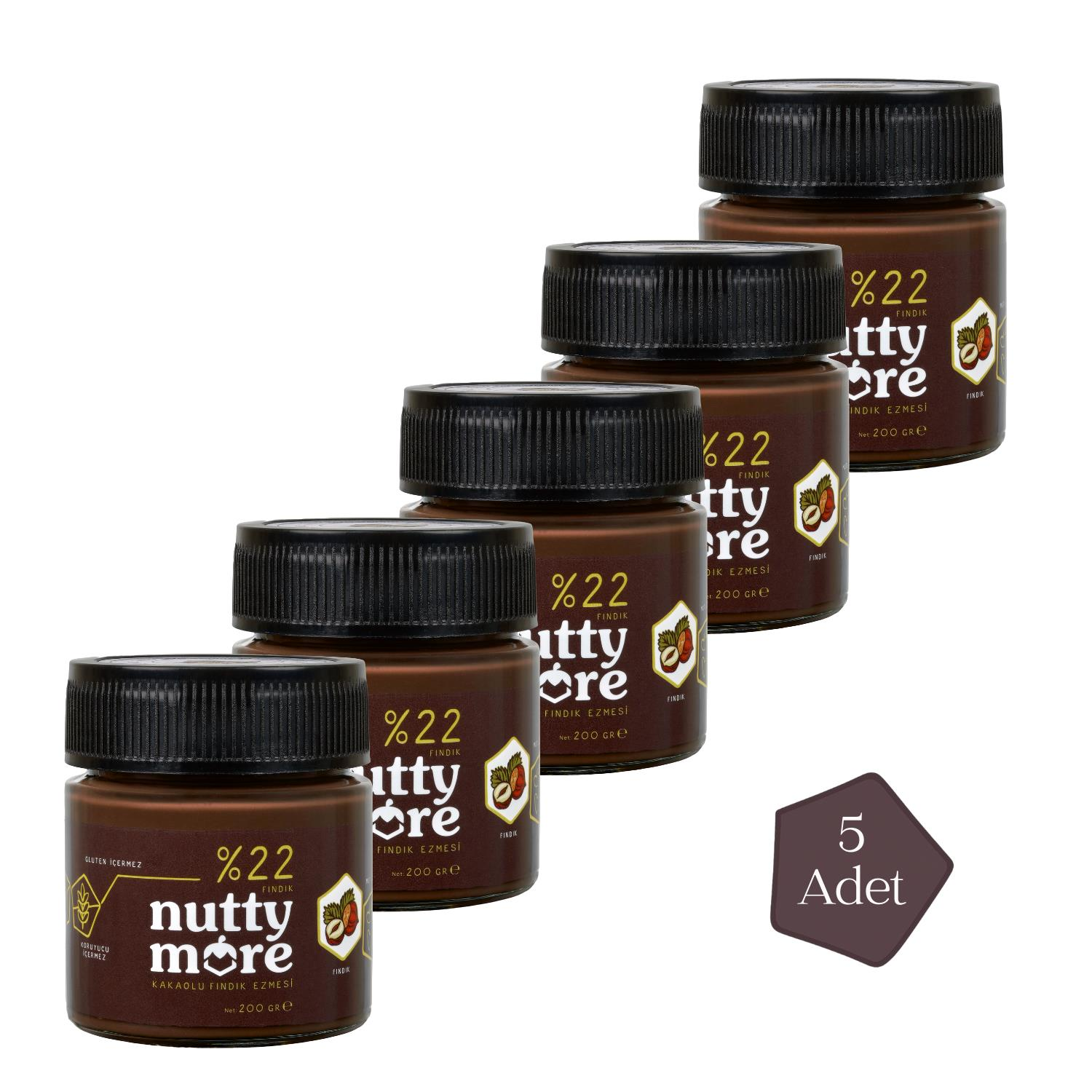 Nutty More %22 Kakaolu Fındık Ezmesi 200 gr x 5 Adet