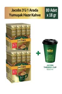 Jacobs 3'ü 1 Arada Yumuşak Hazır Kahve 40'lı x 2 Adet + Thermo Cup 650 ml