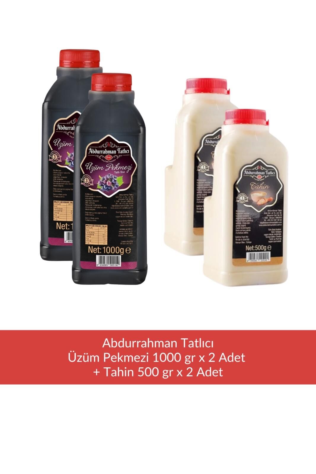 Abdurrahman Tatlıcı Üzüm Pekmezi 1000 gr x 2 Adet + Abdurrahman Tatlıcı Tahin 500 gr x 2 Adet