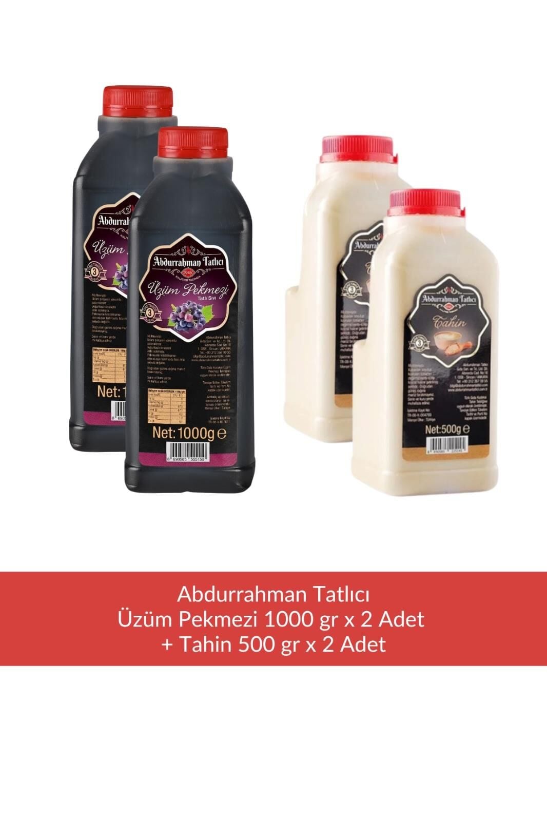 Abdurrahman Tatlıcı Üzüm Pekmezi 1000 gr x 2 Adet + Abdurrahman Tatlıcı Tahin 500 gr x 2 Adet