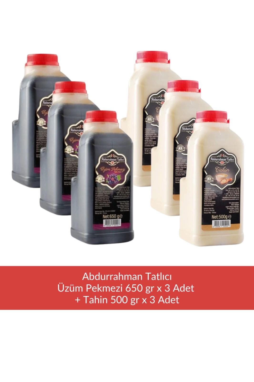 Abdurrahman Tatlıcı Üzüm Pekmezi 650 gr x 3 Adet + Abdurrahman Tatlıcı Tahin 500 gr x 3 Adet