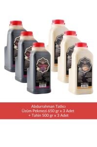 Abdurrahman Tatlıcı Üzüm Pekmezi 650 gr x 3 Adet + Abdurrahman Tatlıcı Tahin 500 gr x 3 Adet