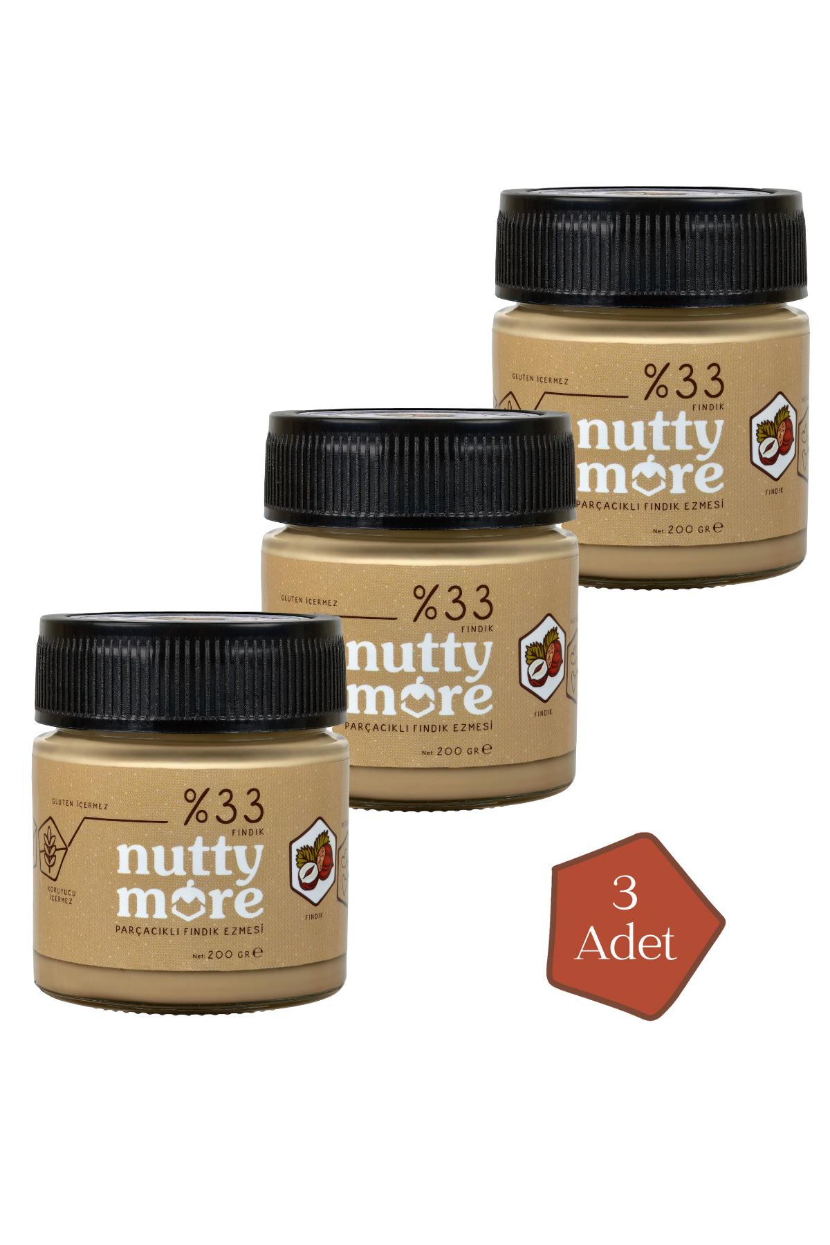 Nutty More %33 Fındık Parçacıklı Fındık Ezmesi 200 gr x 3 Adet