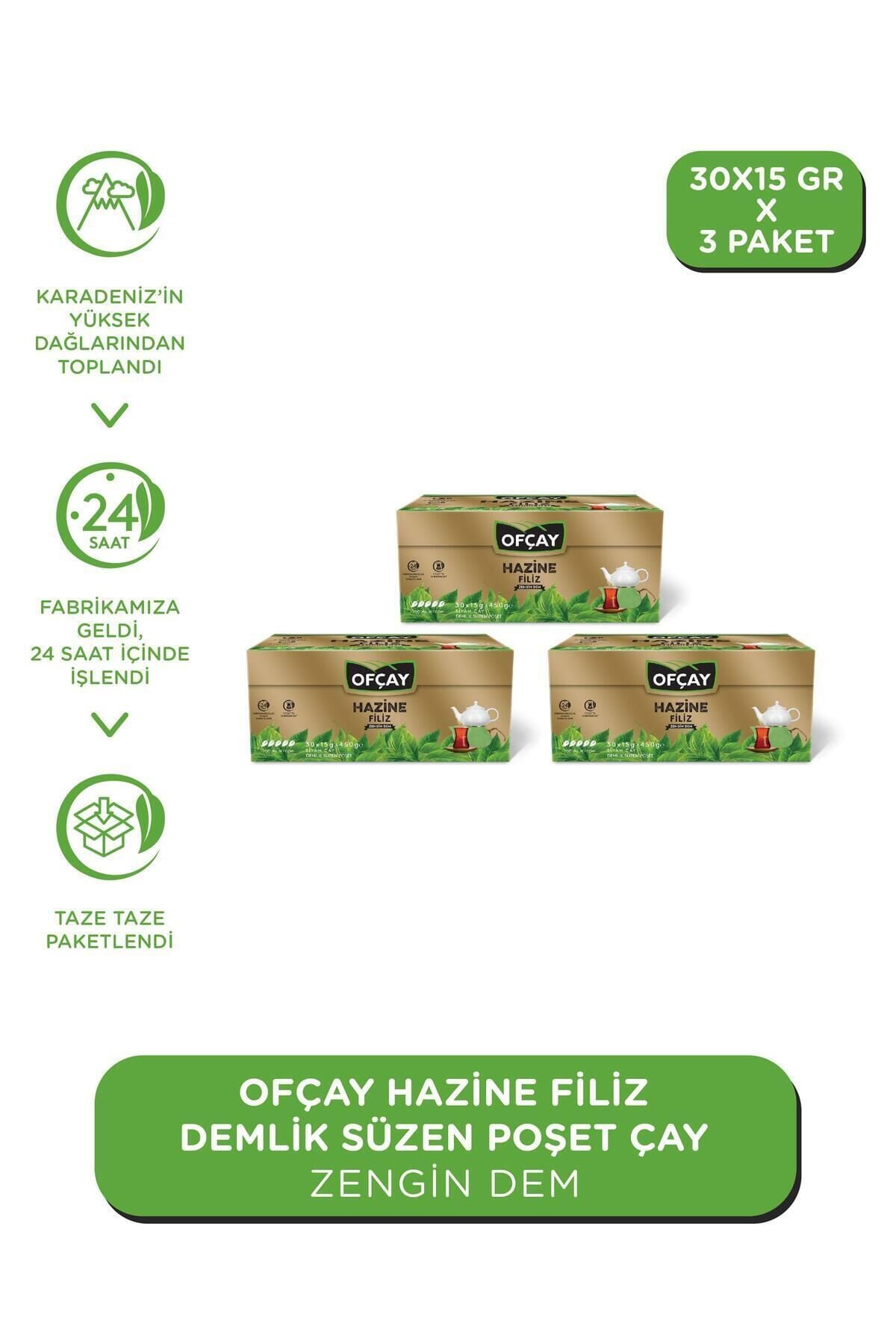 Hazine Zengindem 30 X 15gr Demlik Poşet Çay X 3 Adet