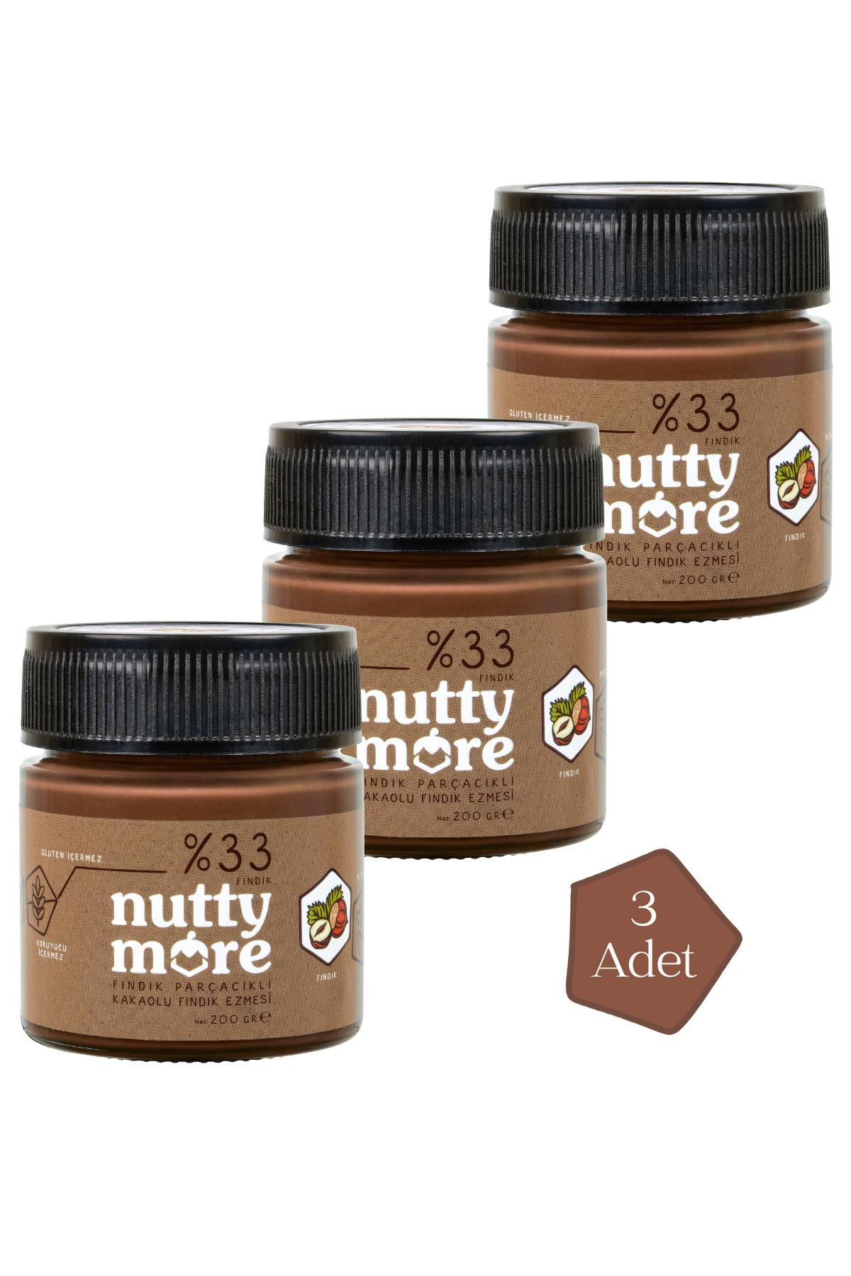 Nutty More %33 Fındık Parçacıklı Kakaolu Fındık Ezmesi 200 gr x 3 Adet