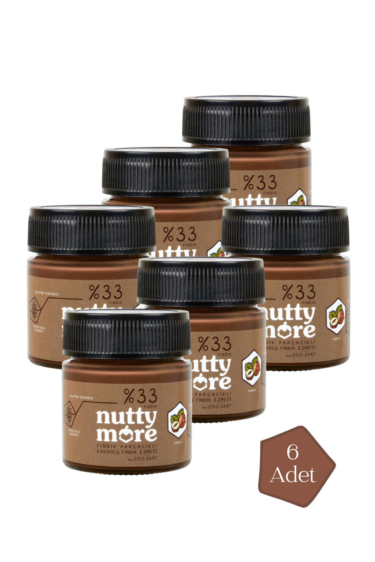 Nutty More %33 Fındık Parçacıklı Kakaolu Fındık Ezmesi 200 gr x 6 Adet