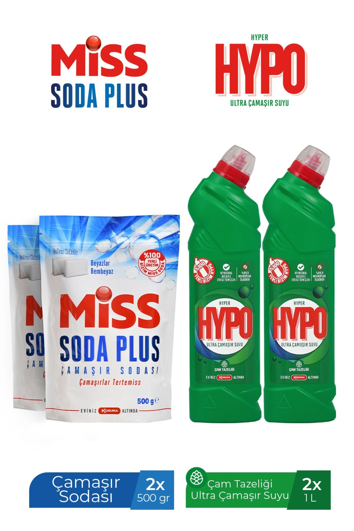 MİSS SODA PLUS 500 GR X 2 ADET + ULTRA ÇAMAŞIR SUYU ÇAM TAZELİĞİ 750 GR X 2 ADET