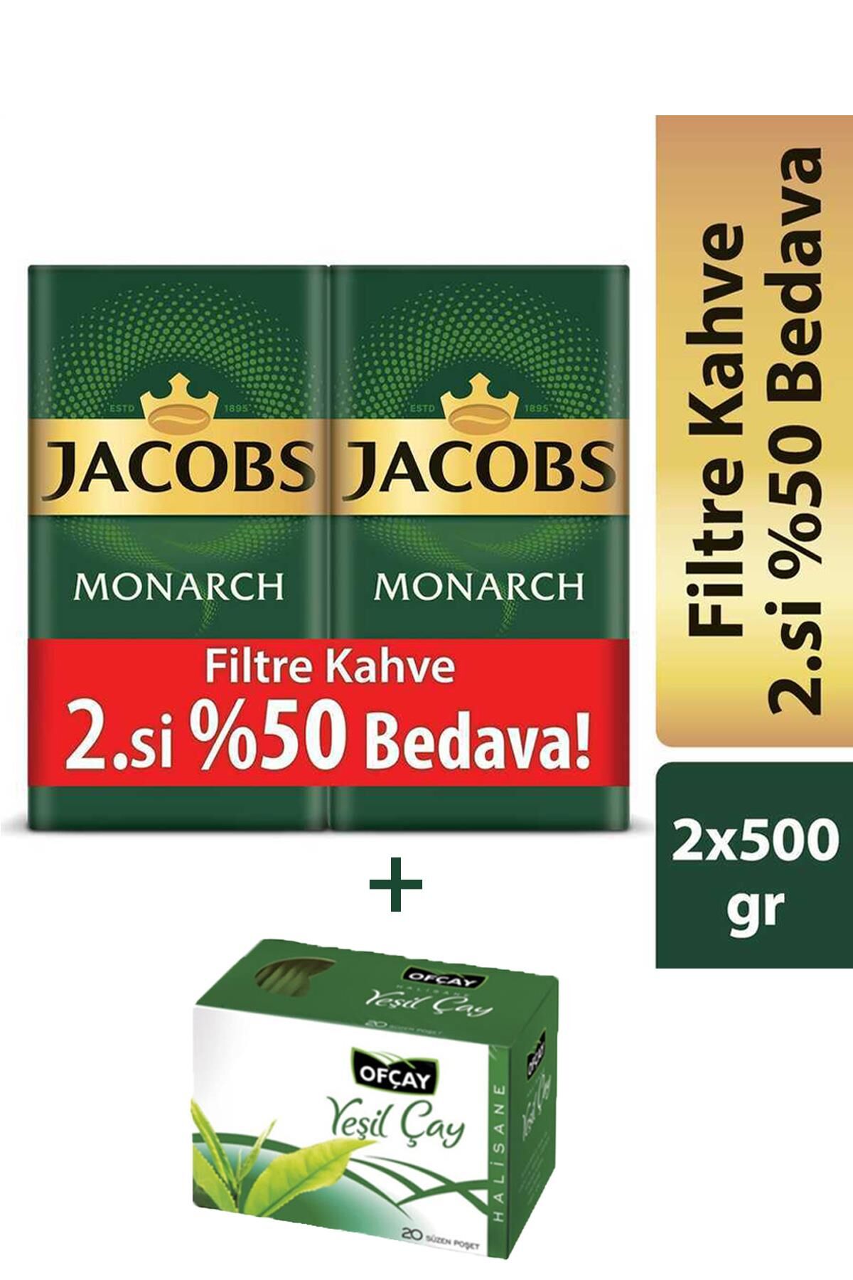 Jacobs Monarch Filtre Kahve 2 x 500 gr + Ofçay Halisane Yeşil Çay