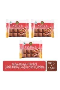Kahve Dünyası Tambol Çilekli Milföy Dolgulu Sütlü Çikolata 100 gr x 3 Adet