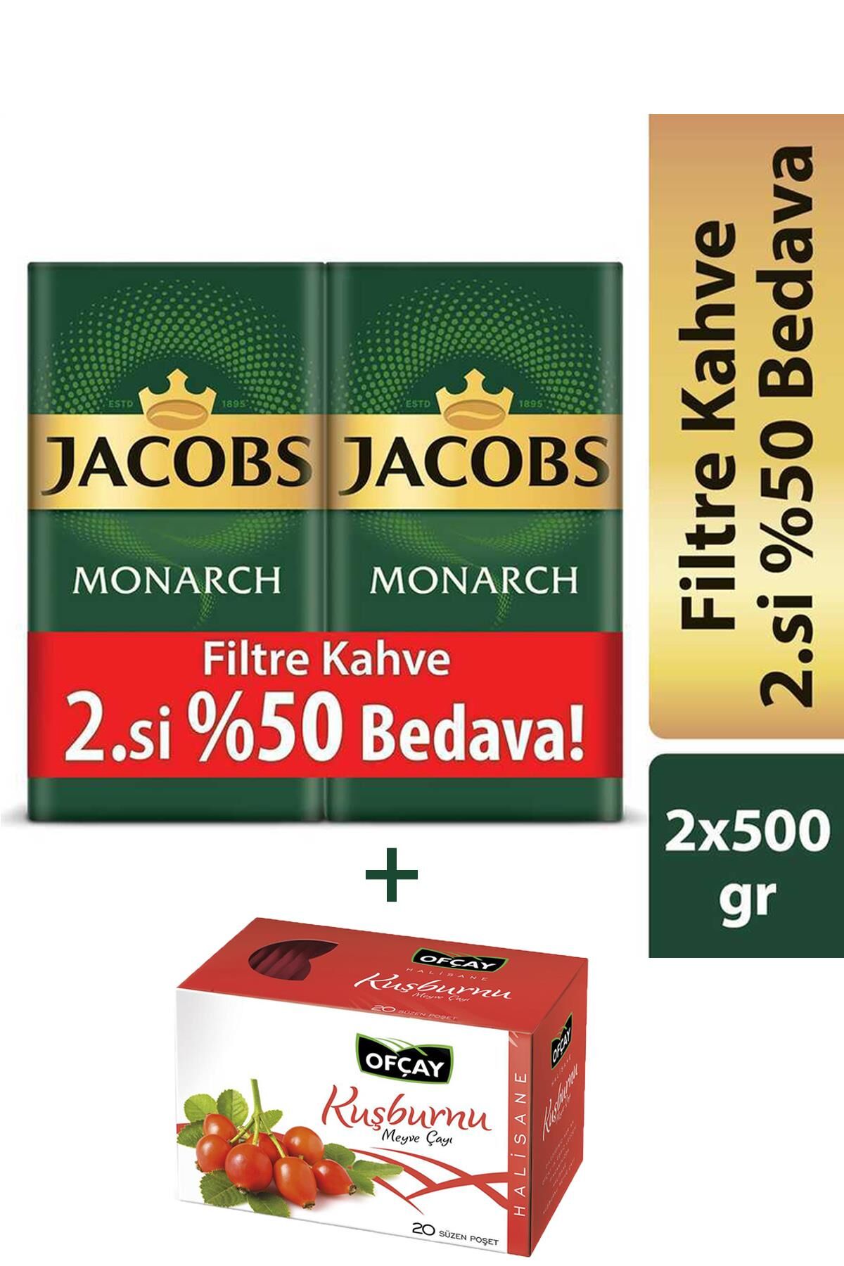 Jacobs Monarch Filtre Kahve 2 x 500 gr + Ofçay Halisane Kuşburnu Meyve Çayı