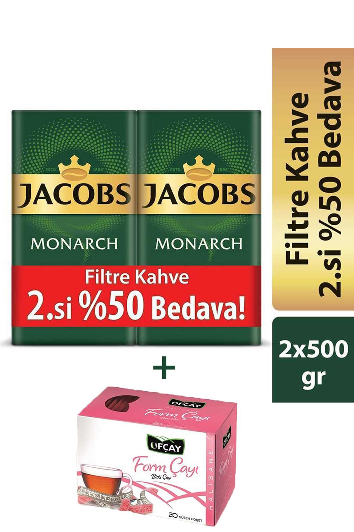 Jacobs Monarch Filtre Kahve 2 x 500 gr + Ofçay Halisane Form Çayı