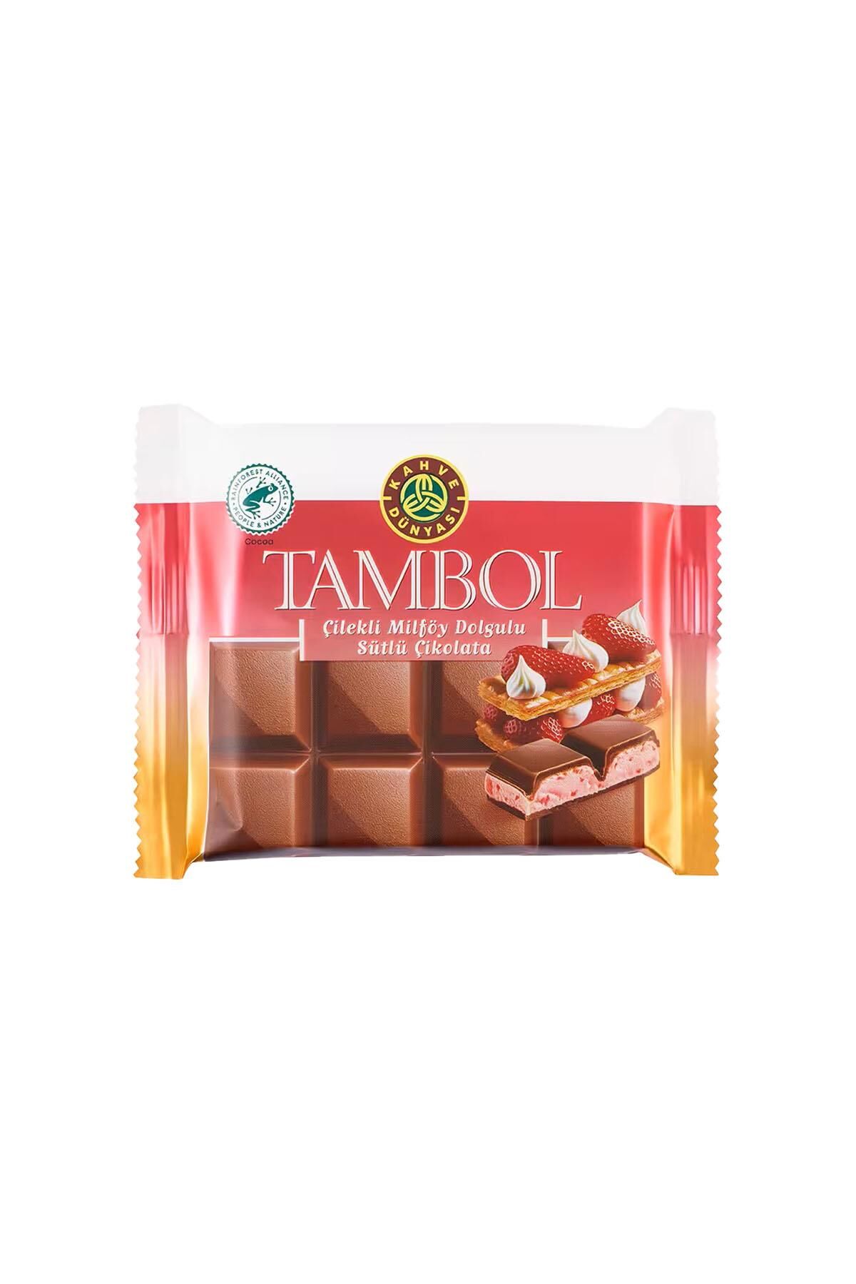Kahve Dünyası Tambol Çilekli Milföy Dolgulu Sütlü Çikolata 100 gr