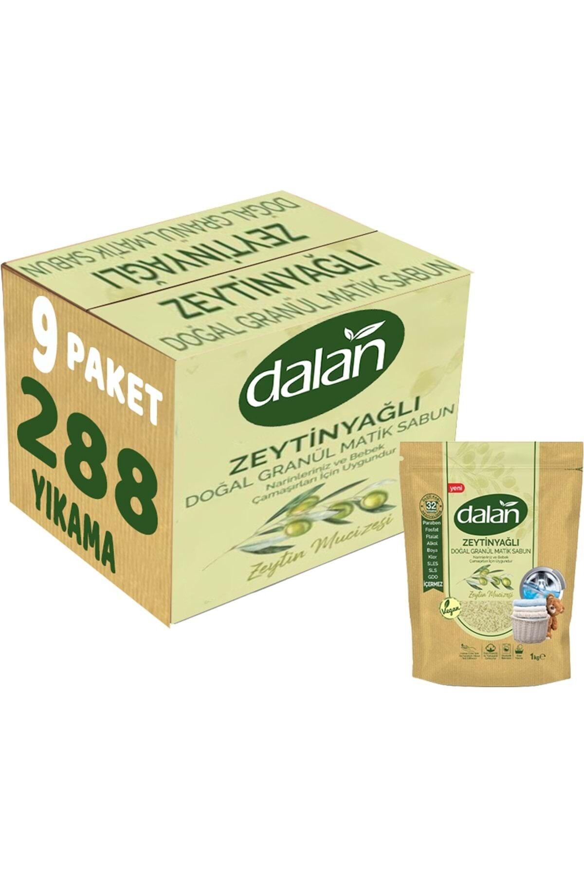 Dalan Doğal Granül Sabun Tozu 1Kg Bebekler İçin %100 Zeytinyağlı (9 Lu Set)