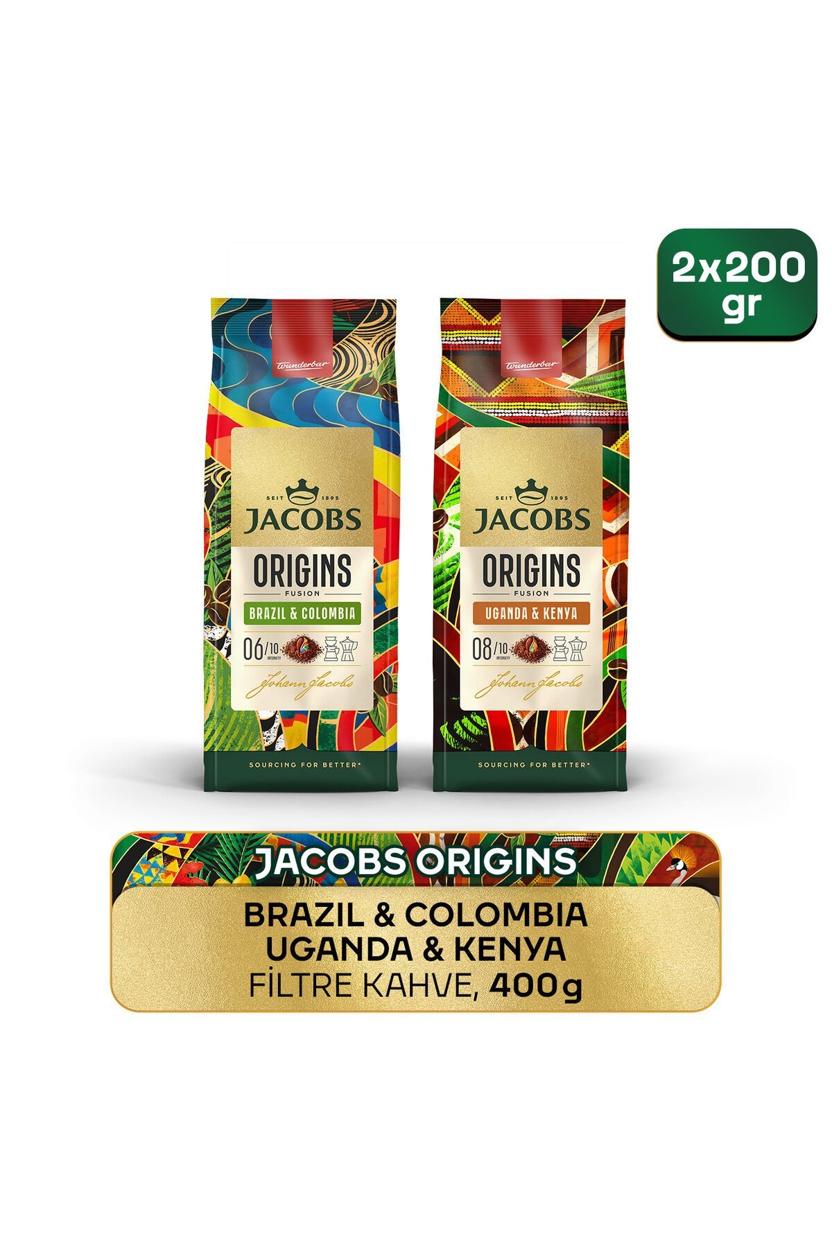 Jacobs Origins Brazil & Colombia + Uganda & Kenya Filtre Kahve 200gr 2'li Paket