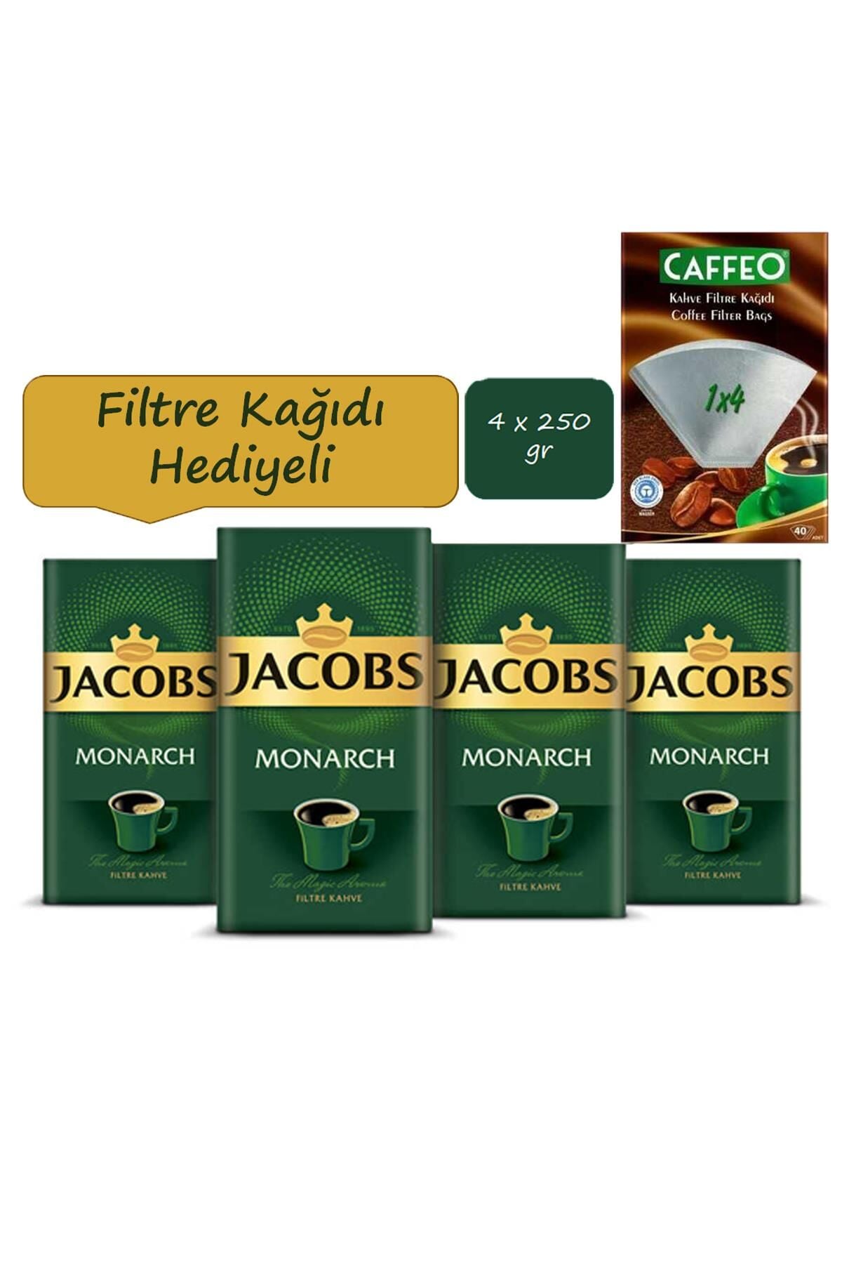 Jacobs Monarch Filtre Kahve 250 gr  x 4 Adet + Filtre Kağıdı Hediyeli