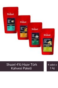 Shazel Aromalı Türk Kahvesi Paketi 1 kg x 4 Adet (Portakal,Nane,Hindistan Cevizi,Antep Fıstığı)