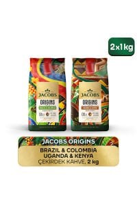 Jacobs Origins Brazil & Colombia + Uganda & Kenya Çekirdek Kahve 1 Kg 2'li Paket