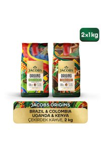 Jacobs Origins Brazil & Colombia + Uganda & Kenya Çekirdek Kahve 1 Kg 2'li Paket
