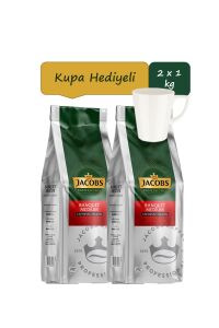 Jacobs Banquet Medium Espresso Beans Çekirdek Kahve 1 kg x 2 Adet + Porselen Kupa Hediyeli