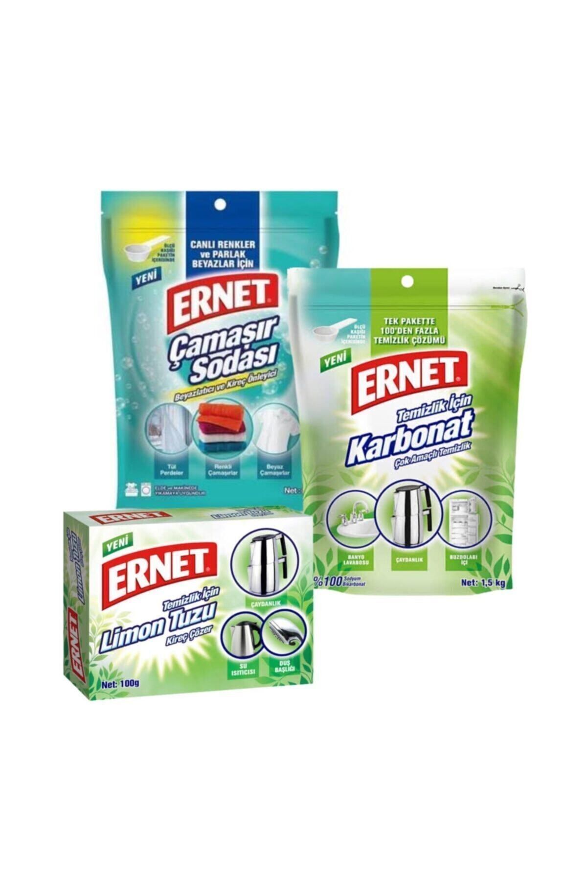 Ernet Temizlik Için Karbonat 1.5 Kg + Temizlik Için Limon Tuzu 100 Gr + Çamaşır Sodası 2 Kg 3 Lü Set