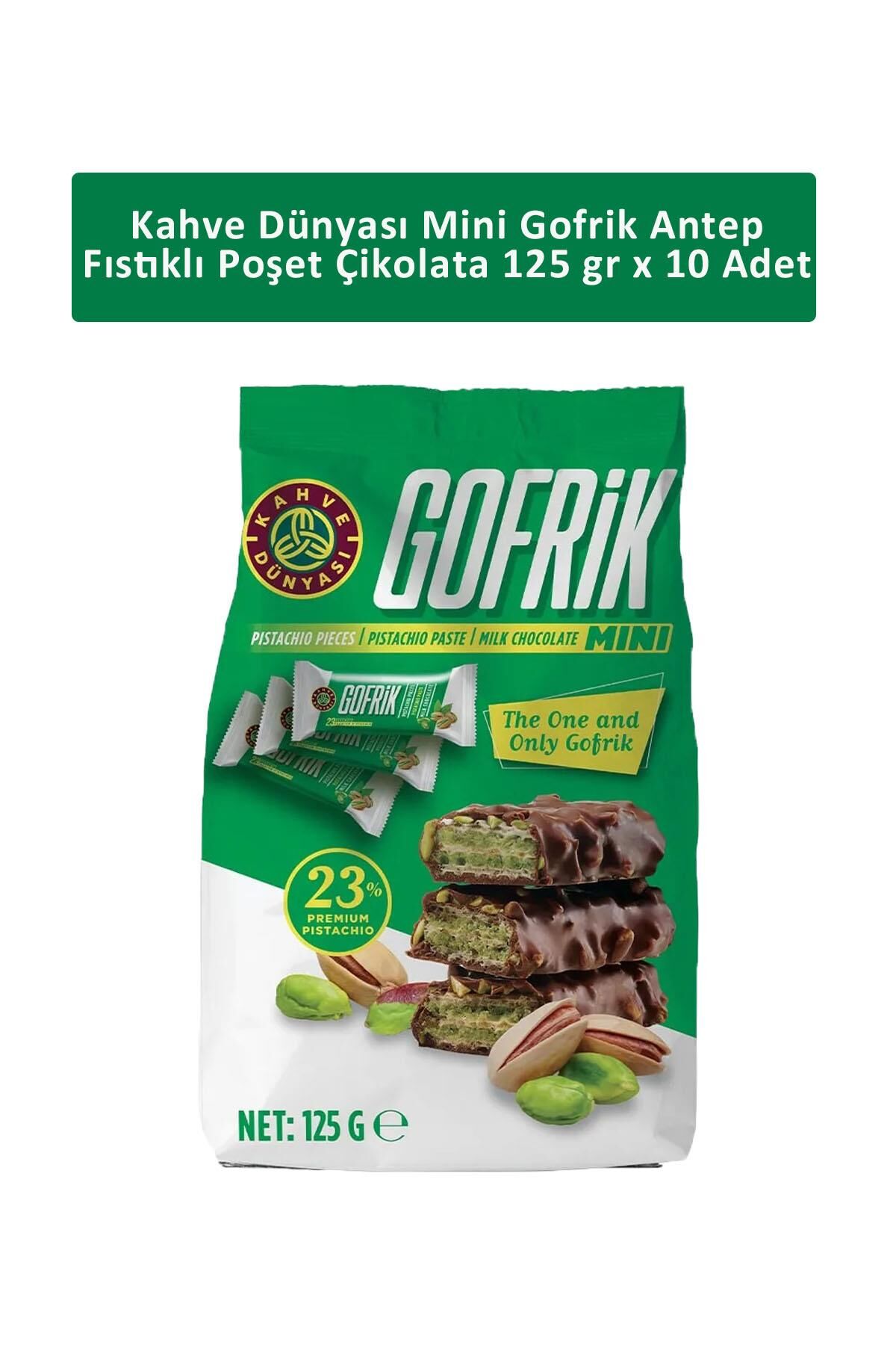 Kahve Dünyası Mini Gofrik Antep Fıstıklı Poşet Çikolata 125 gr x 10 Adet