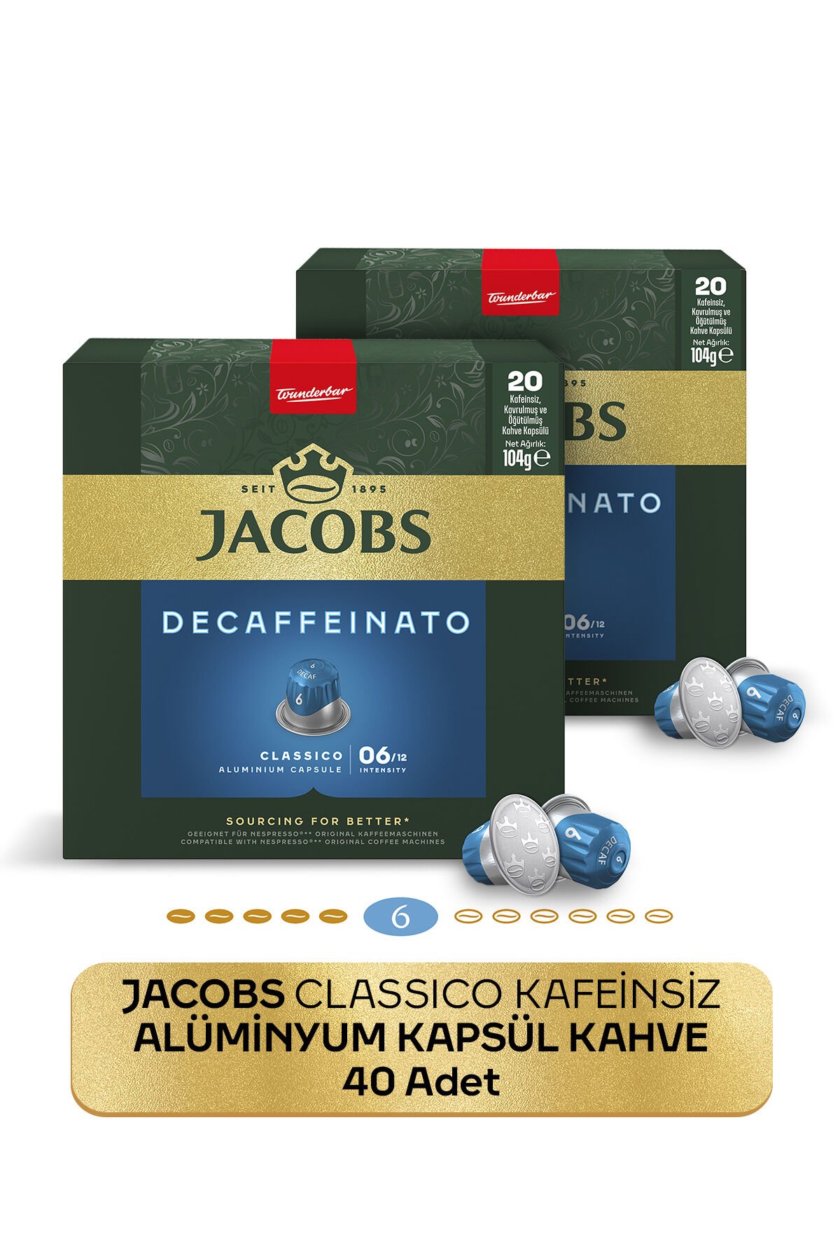 Jacobs Classico Kafeinsiz Nespresso Uyumlu Alüminyum Kapsül Kahve 40 Kapsül