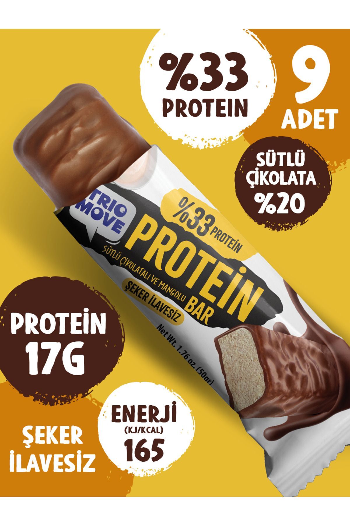 TrioMove Protein Bar - Mango ve Yoğurtlu, %33 Protein, 50 gr x 9 Adet