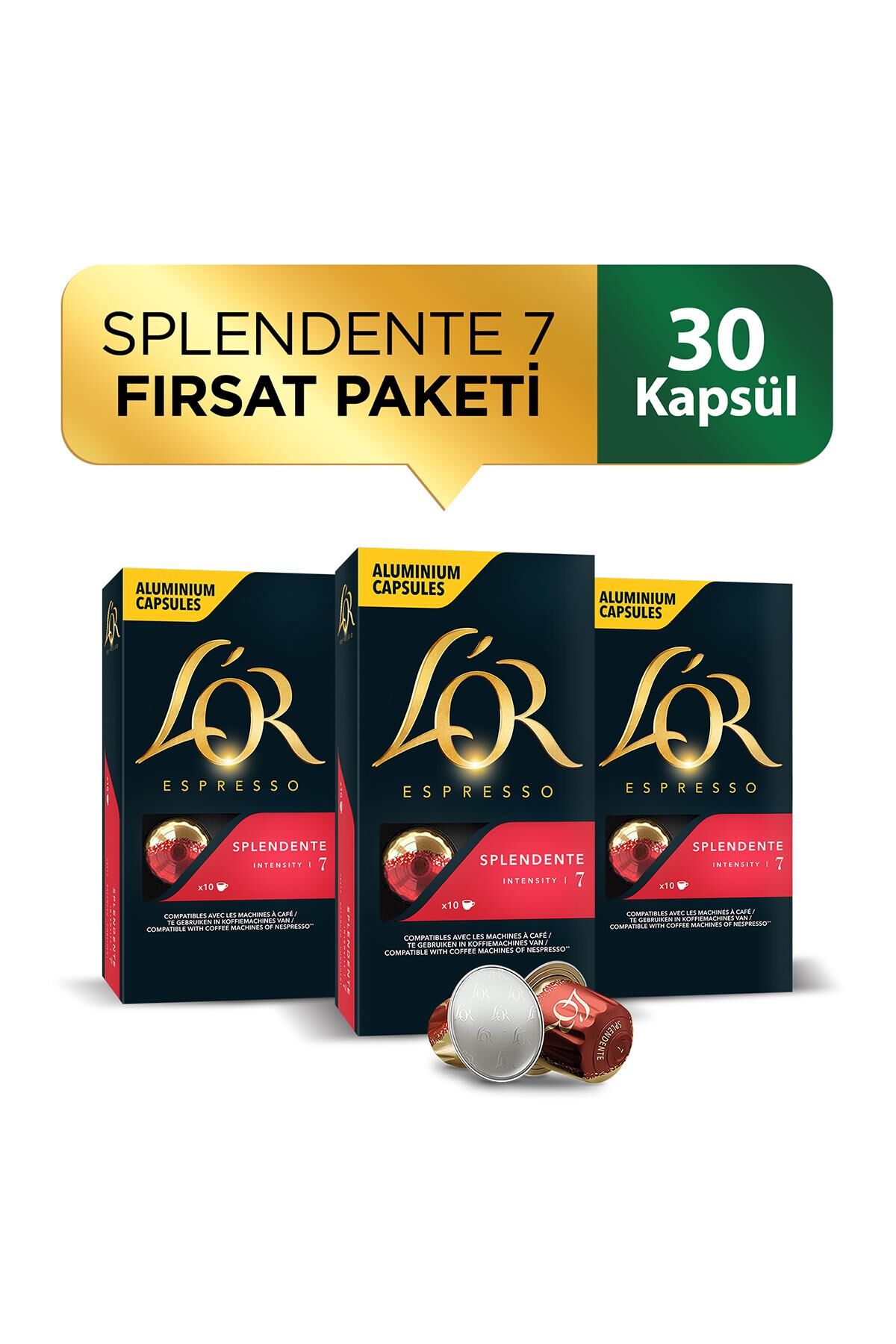 L'OR - Splendente - Intensity 7 - Nespresso Uyumlu Kapsül Kahve Fırsat Paketi 10 x 3 Paket (30 Adet)