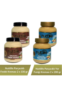 Nuttlife Parçacıklı Fındık Kreması 330 gr x 2 adet+ Parçacıklı Yer Fıstığı Kreması 330 gr x 2 adet