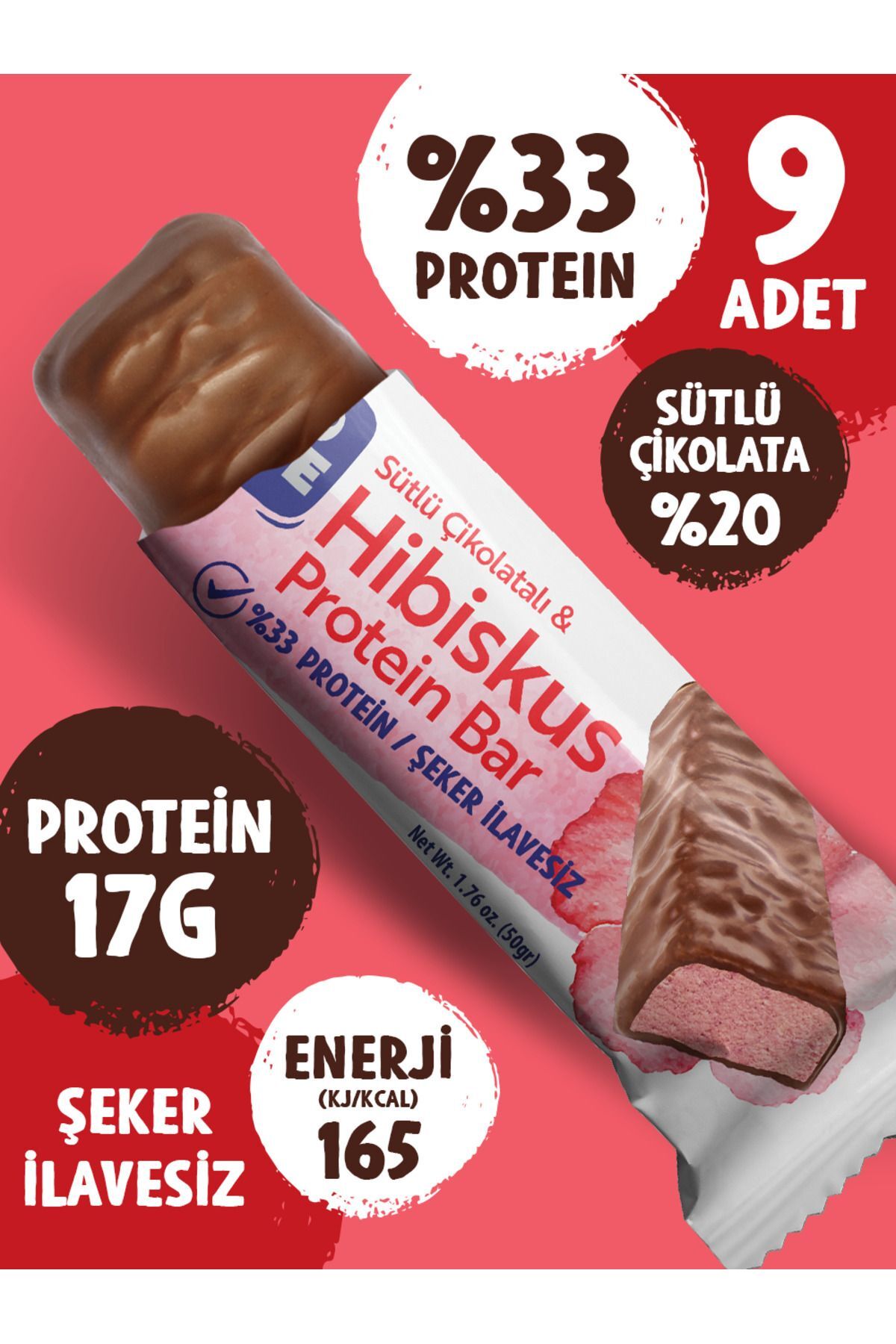 TrioMove Protein Bar - Hibiskus ve Sütlü Çikolatalı, %33 Protein, 50 gr x 9 Adet