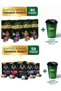 Kapsül Tanışma Paketi - Nespresso Uyumlu 90 Adet Alüminyum Kapsül Kahve + Thermo Cup 400 ml Set